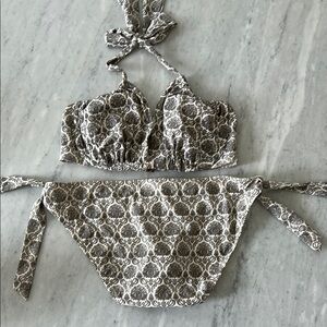 Chic Brown and White Halter Bikini Set